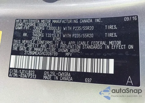 2017 Lexus Rx 450H из США, поврежденный, VIN 2T2BGMCA5HC008799